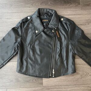 NWT Fashion Nova Ambiance Black Faux Leather Moto Jacket with Silver M